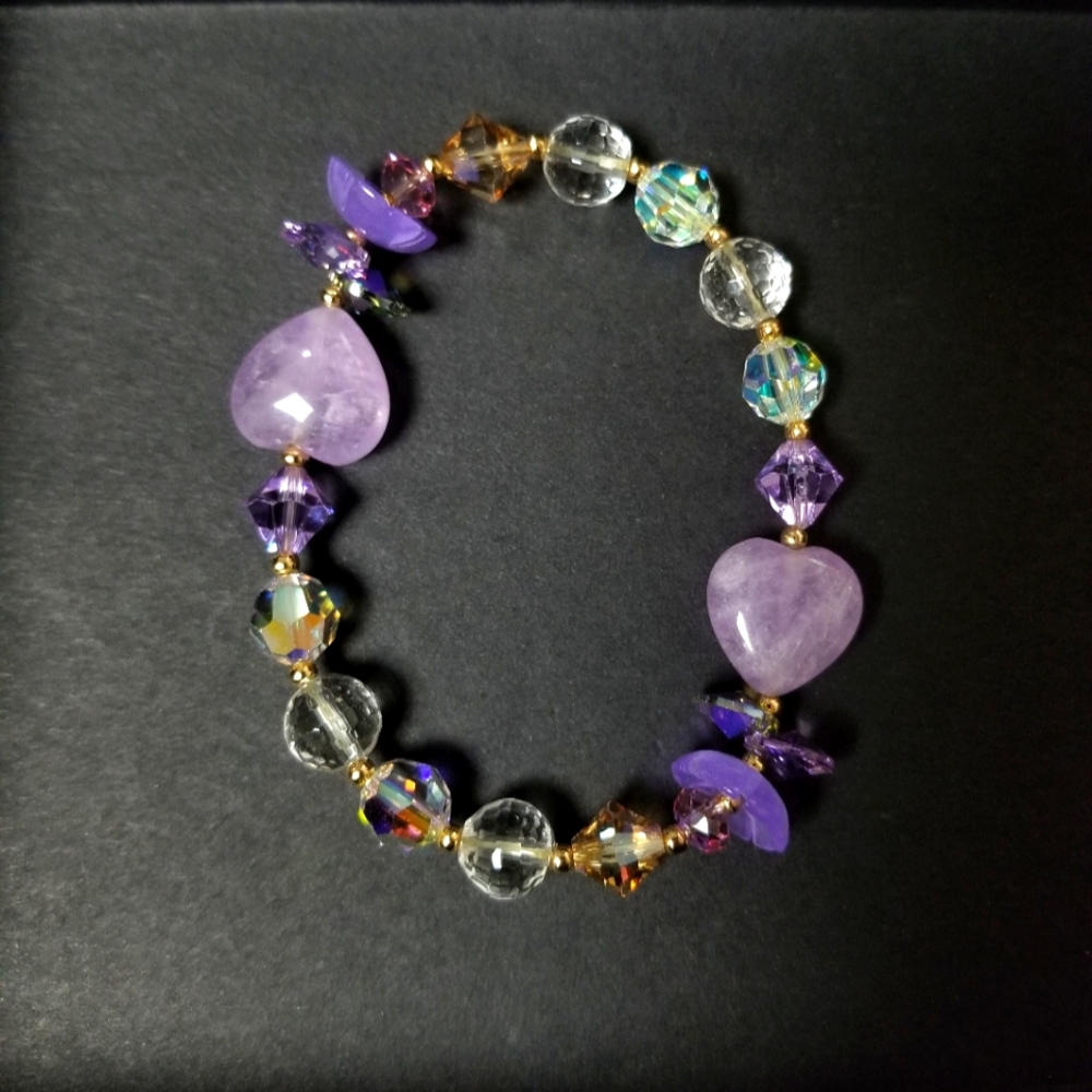 Swarovski Beads & Purple Quartz Heart Bracelet